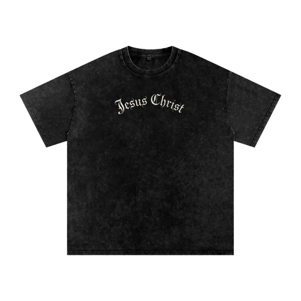 Snow Washed Oversized Cotton T-Shirt " Jesus Christ "