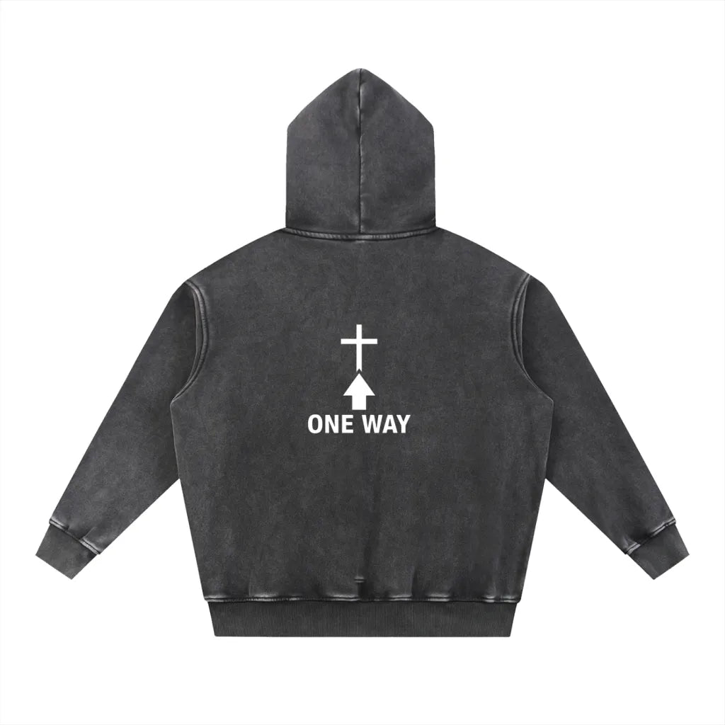 Snow Wash Fleece Oversize Hoodie " One Way "